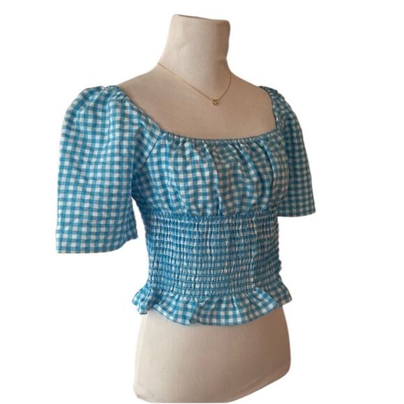 NWT BCBGeneration Seersucker Gingham Blue and White Check Crop Top – Sz M - Picture 4 of 7